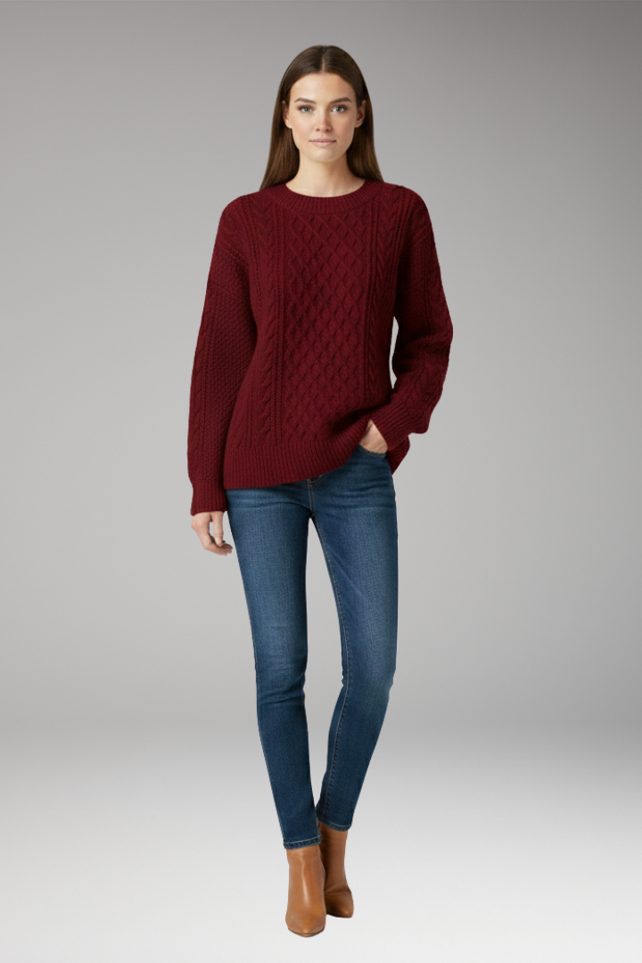Women's Crew Neck Cable Sweater