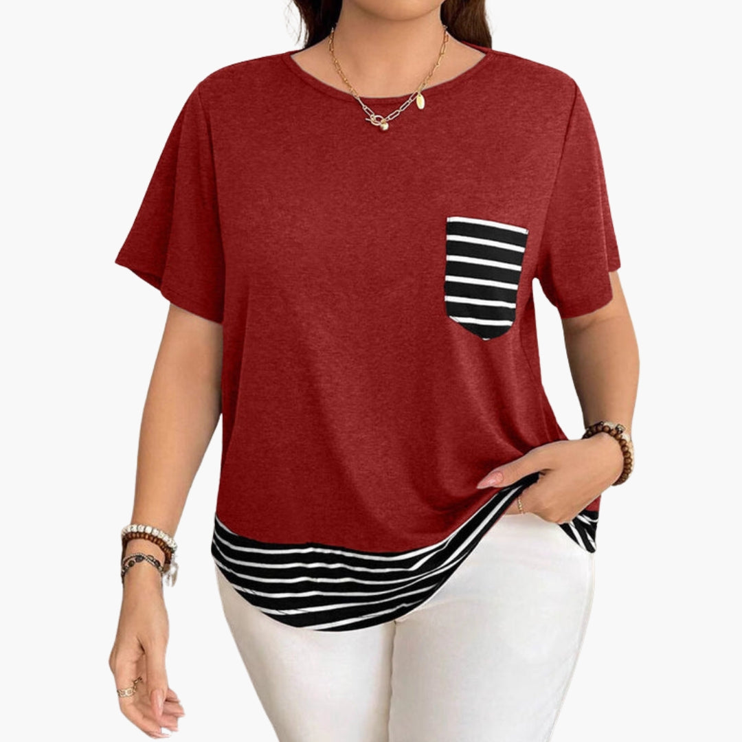 Women's Casual T-Shirt Cotton Striped Hem