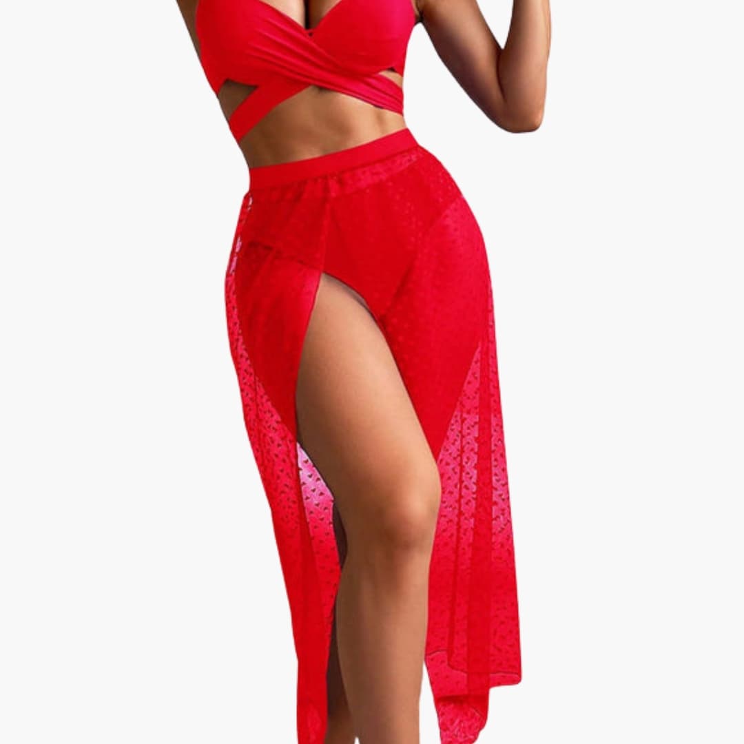 Women's Bikini Set Sheer Mesh Skirt