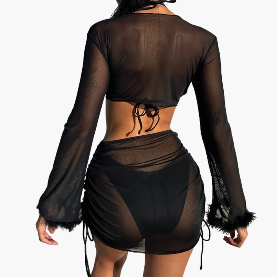 Women's Ruffle Bikini Set Long Sleeve Cover Up