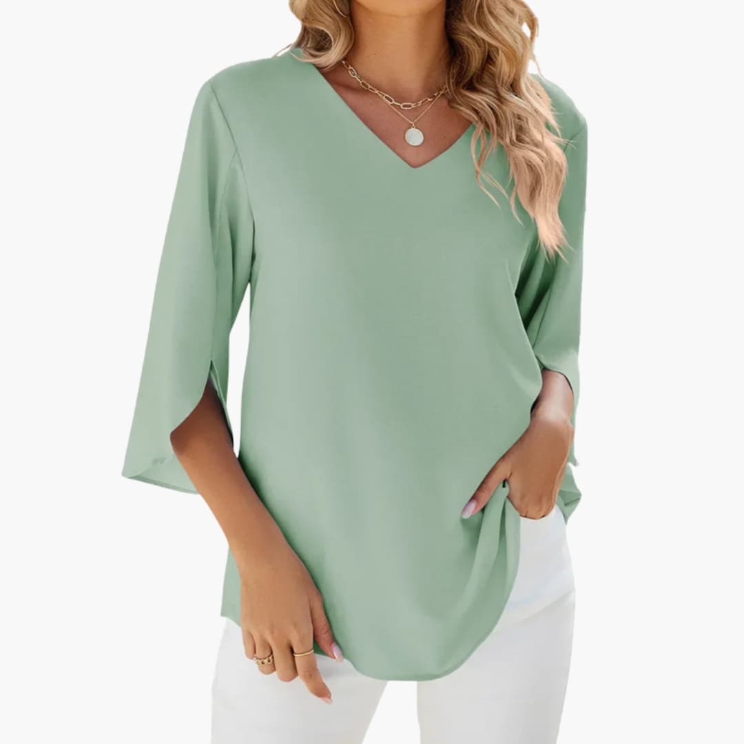 Women's V-Neck Blouse Woven 3/4 Sleeve