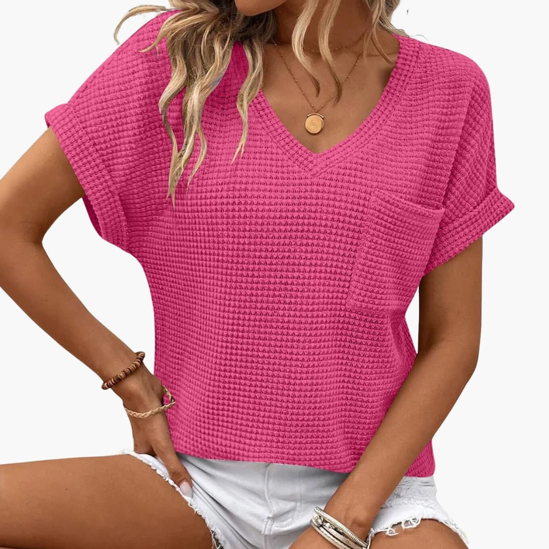 Women's Short Sleeve T-Shirt V-Neck Cotton Chest Pocket
