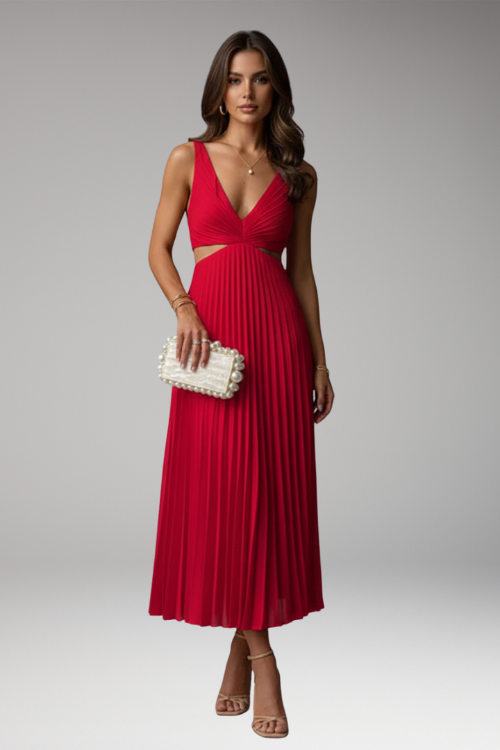 Women's V-Neck Dress Pleated Skirt