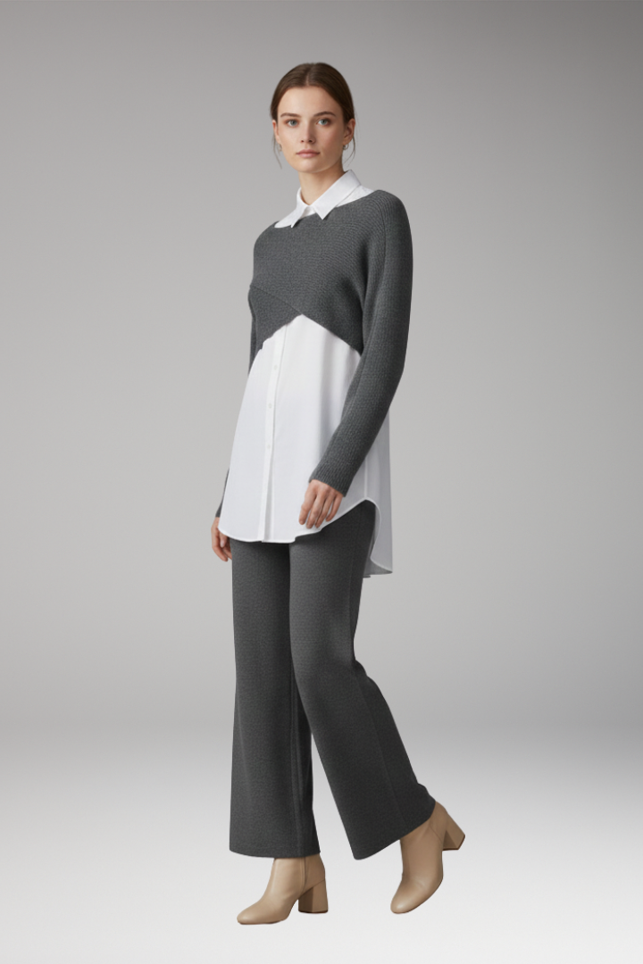 Women's Knit Crop Set Wide Leg Pants