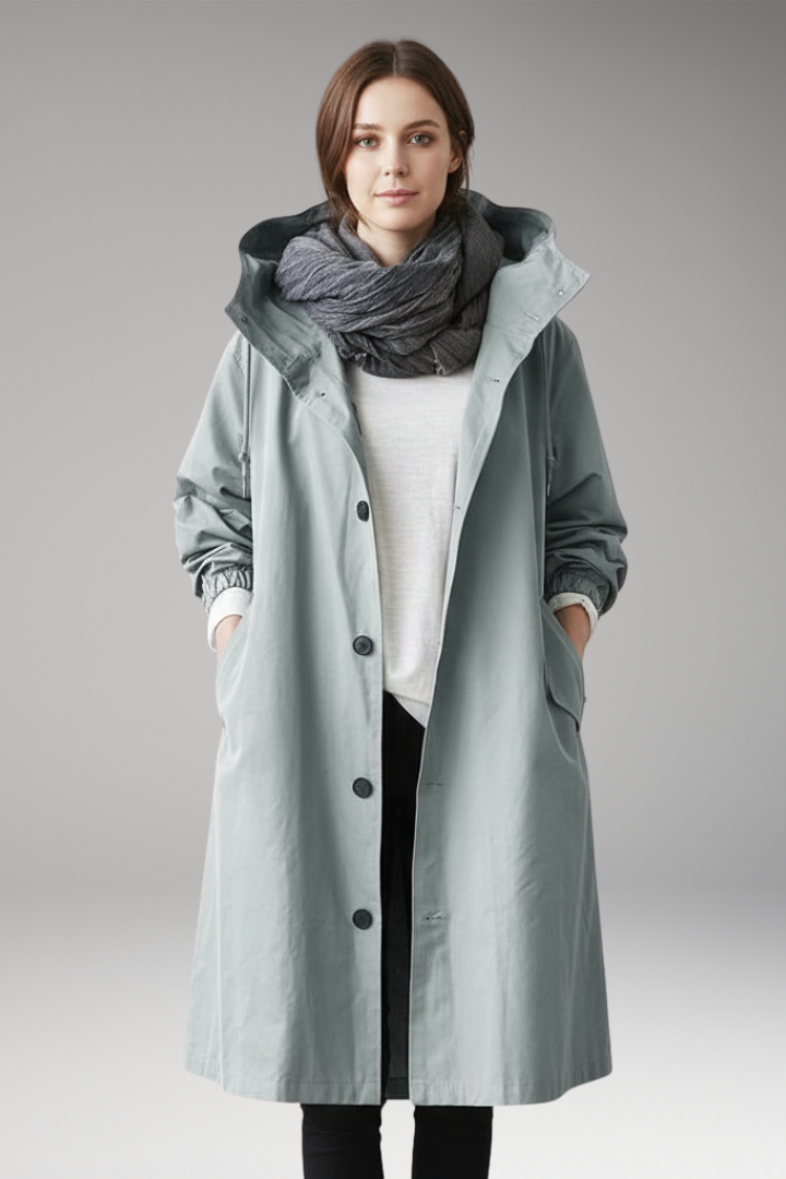 Women's Long Hooded Button Coat