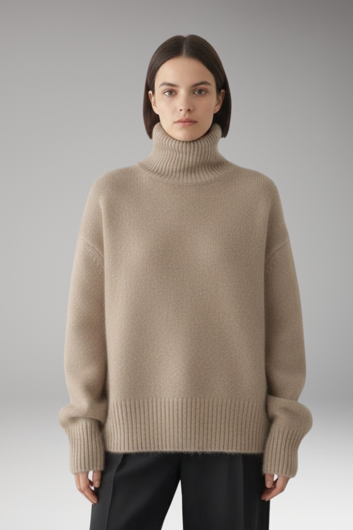 Women's Long Sleeve Turtleneck Sweater Ribbed Hem