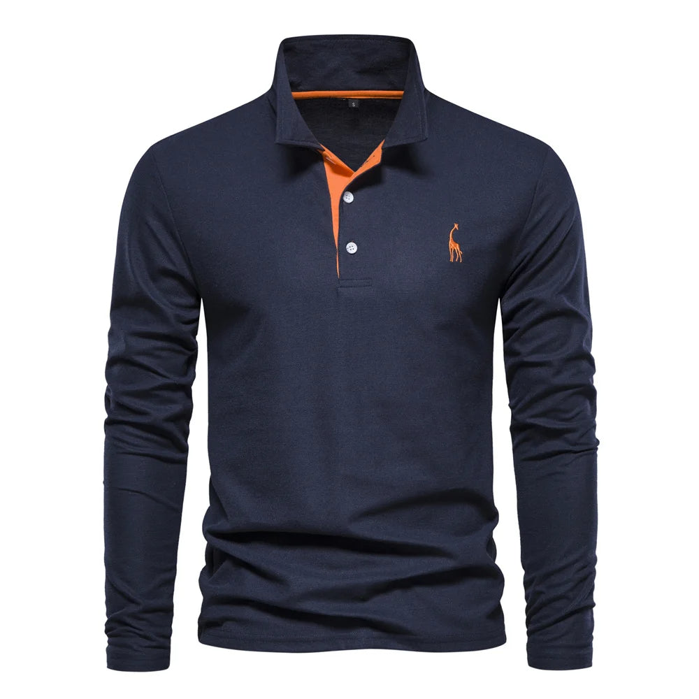 Men's Long Sleeve Polo Jumper Classic Collar Cotton