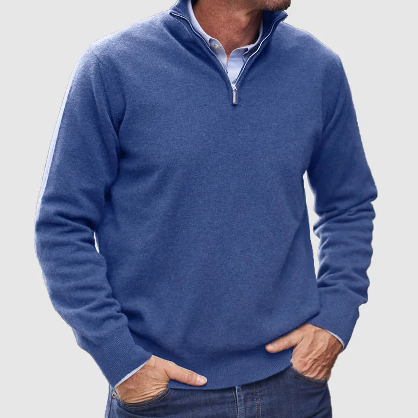 Men's Knit Jumper Half-Zip Ribbed Cuffs
