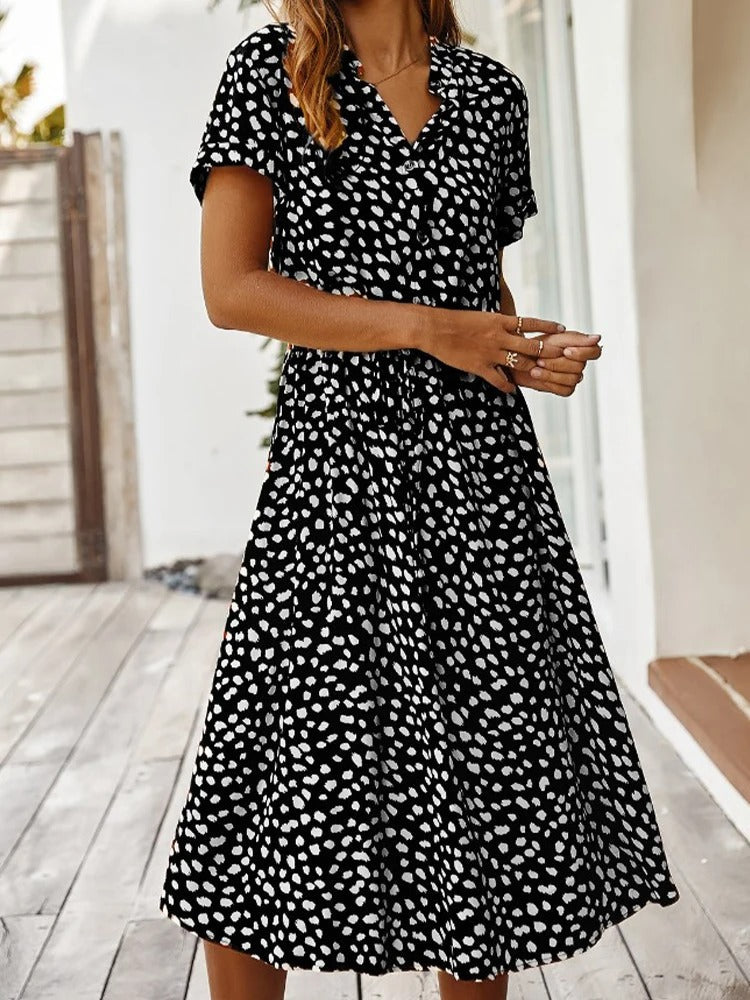 Women's Printed Midi Dress Short Sleeves