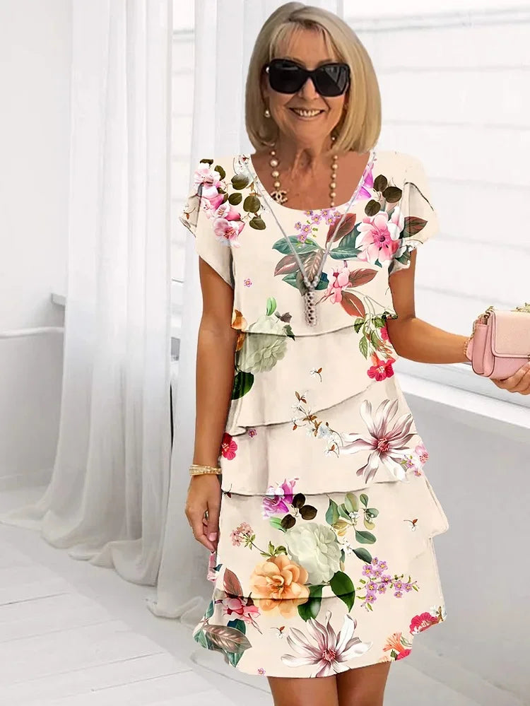 Women's Ruffled Pleated Floral Dress