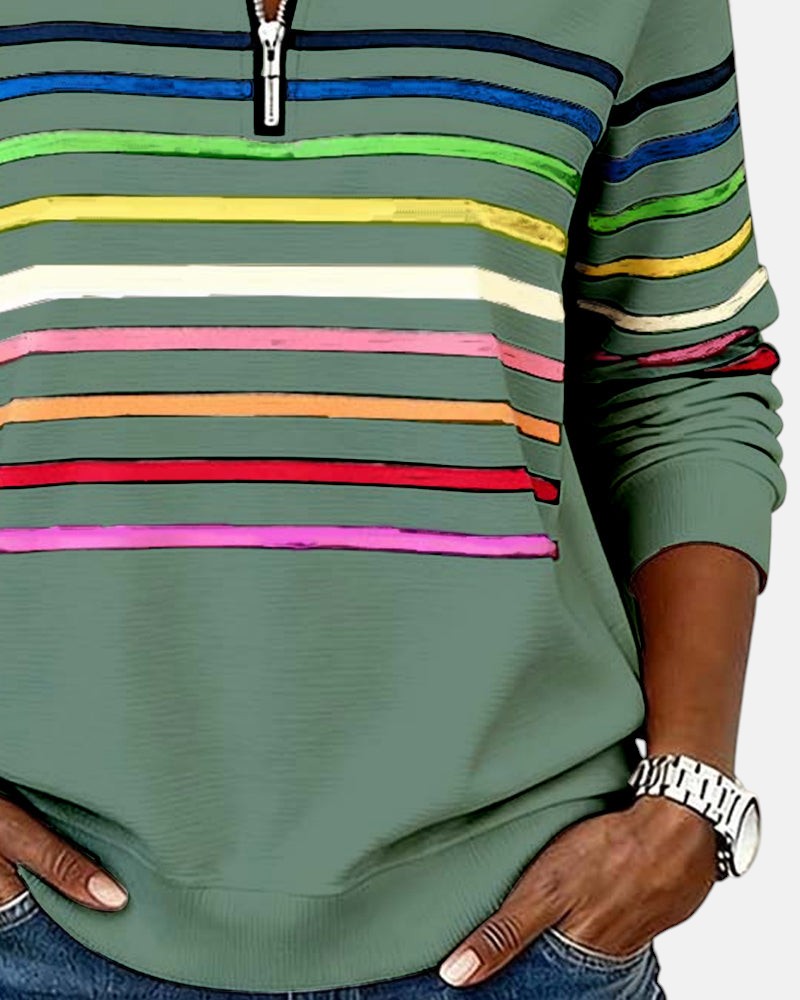 Rainbow Striped Zip Up Sweatshirt