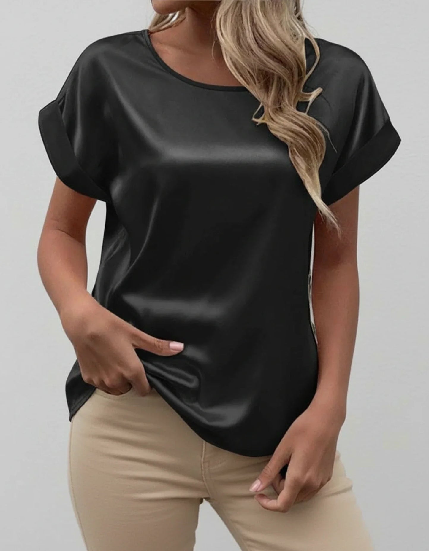 Women's Satin Blouse Cuffed Sleeves