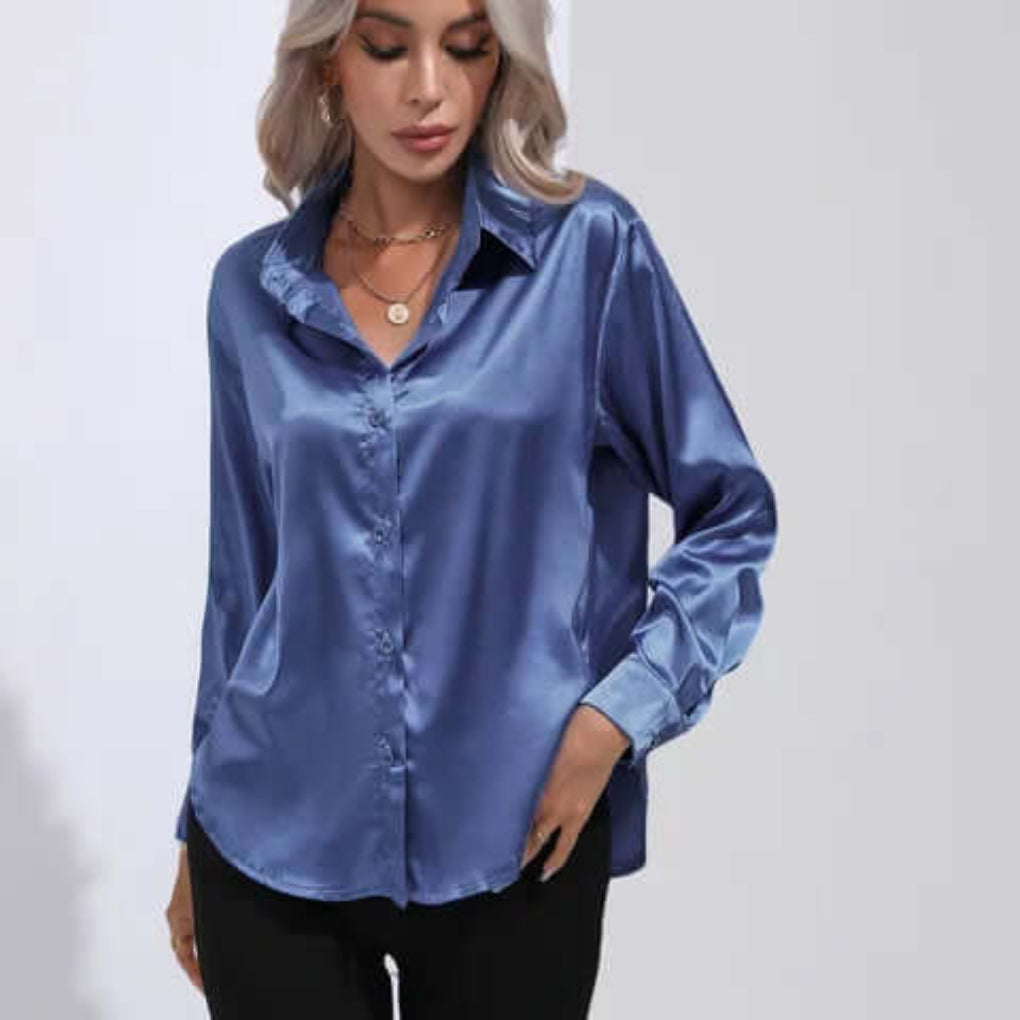 Women's Satin Long Sleeve Blouse Loose Fit