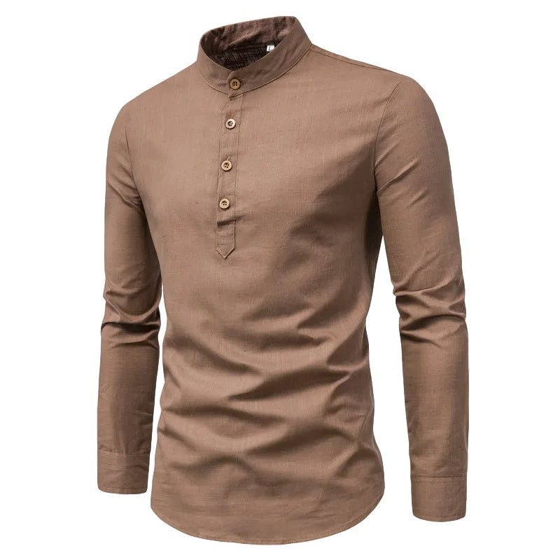Men's Slim Fit Cotton Dress Shirt With Stand Collar