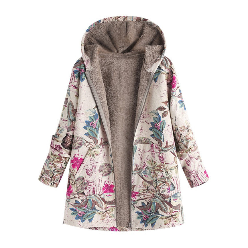 Womens Printed Jacket Cotton Front Pockets