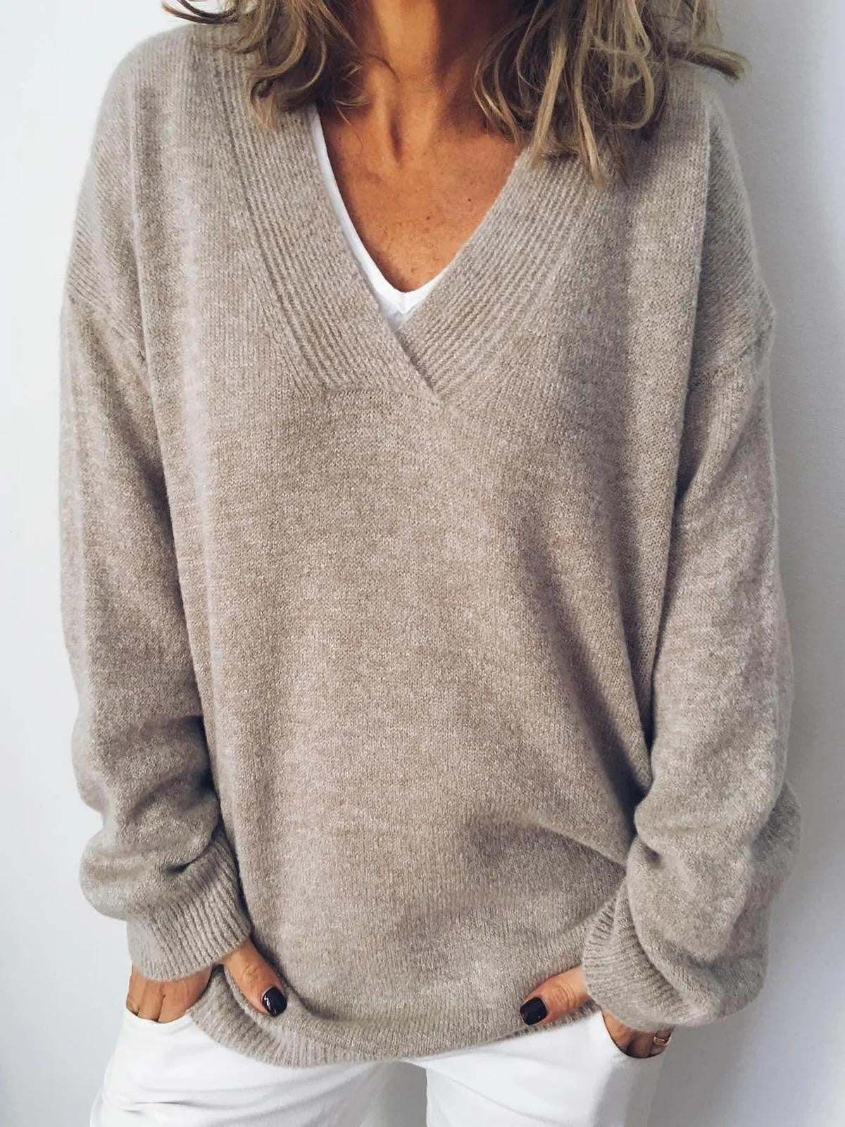 Women's V-Neck Long-Sleeve Sweater Apricot - Vonnera
