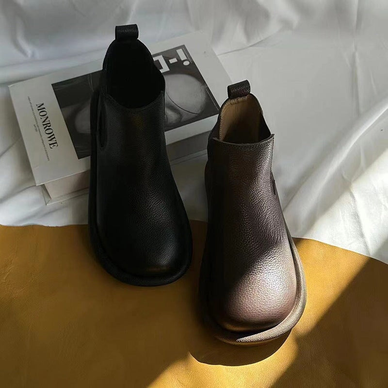 Women's Slip-On Boots Comfortable Leather Black