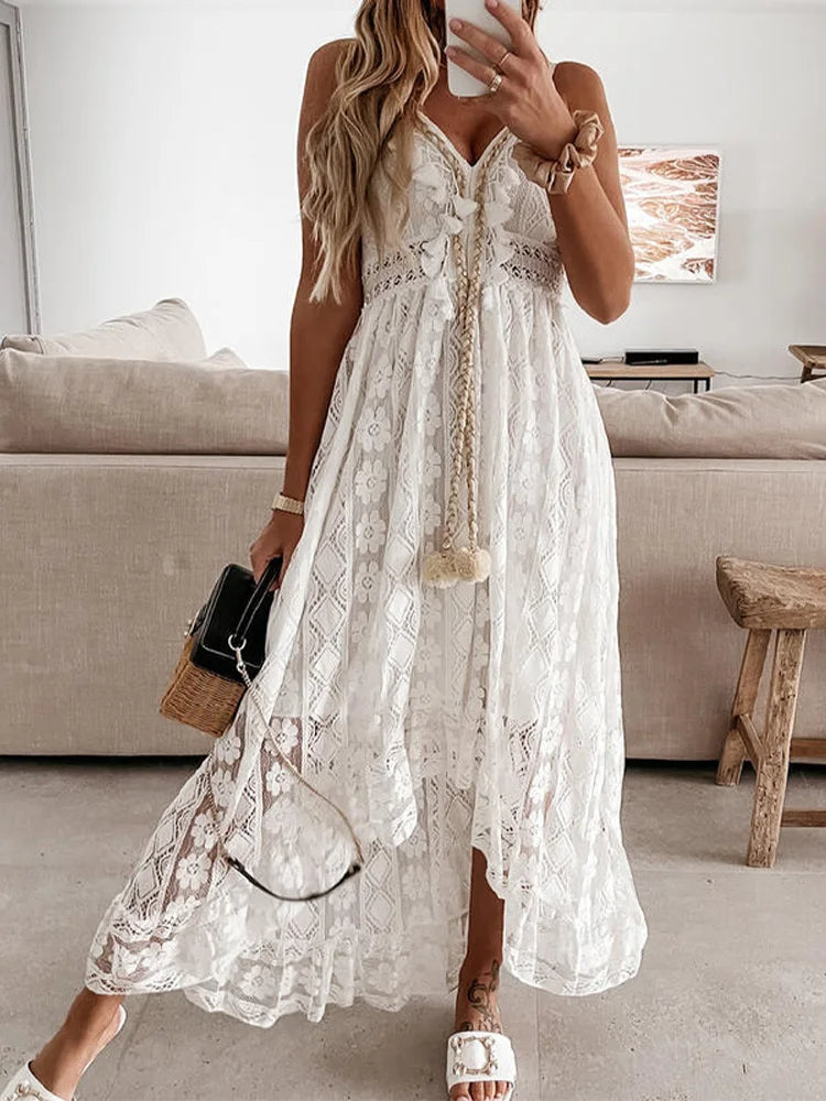Women's V-Neck Lace Maxi Dress