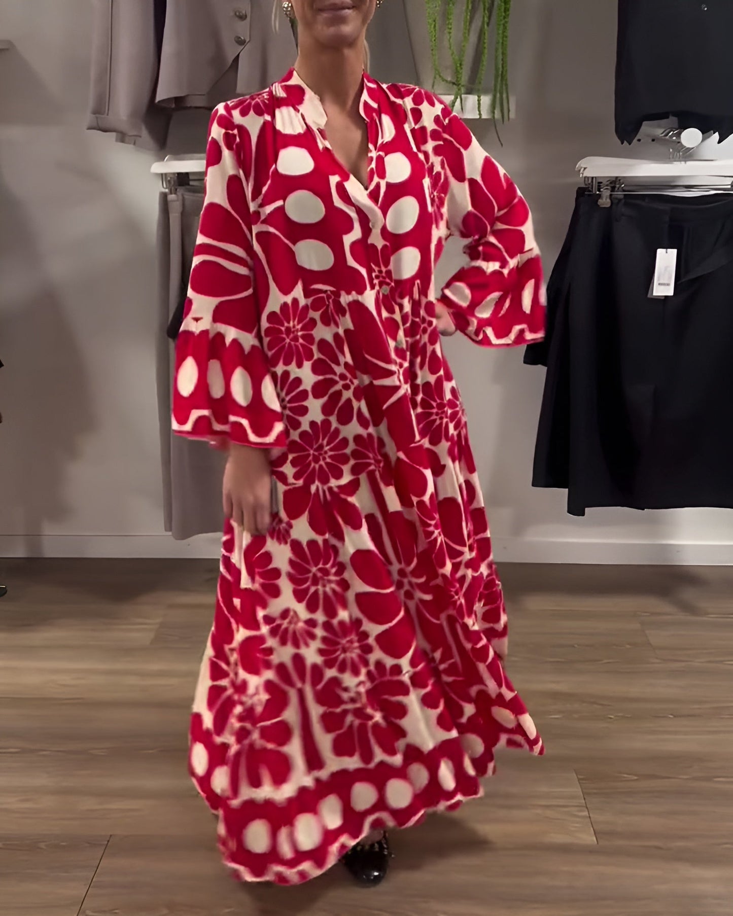 Estelle | Women's Tummy Control Flowy Printed Draped Maxi Dress Evening