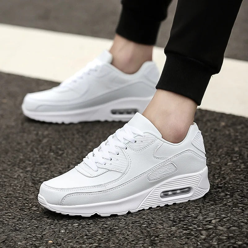 Men's Leather Sneakers High Sole White