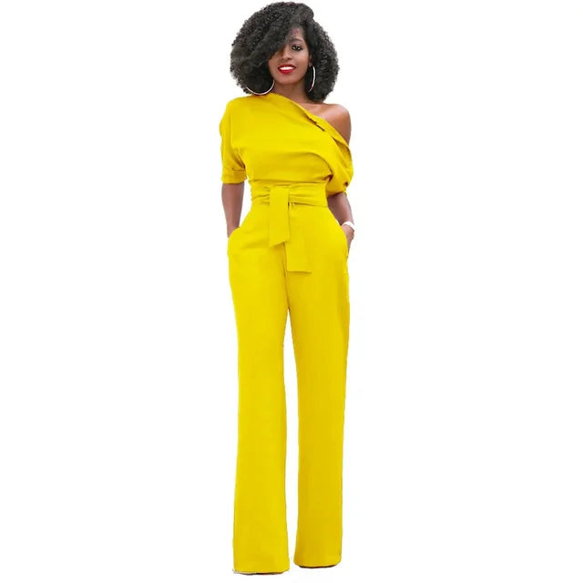 Women's One Shoulder Jumpsuit Belted
