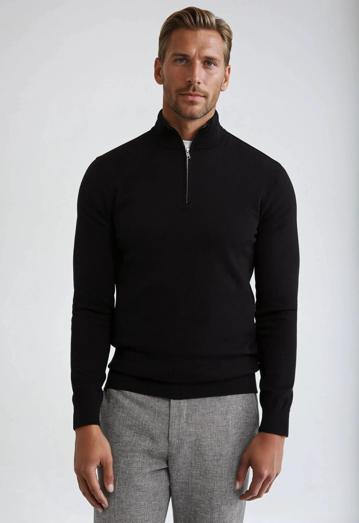 Men's Quarter Zip Sweater Wool Old Money