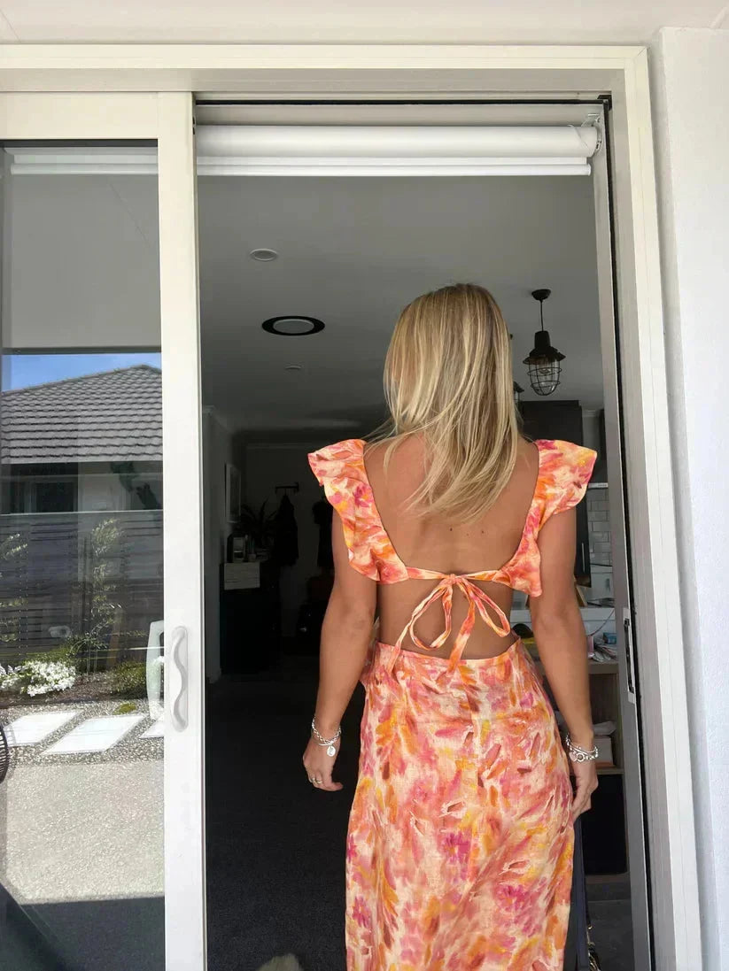 Women's Floral Maxi Dress V-Neck Ruffle