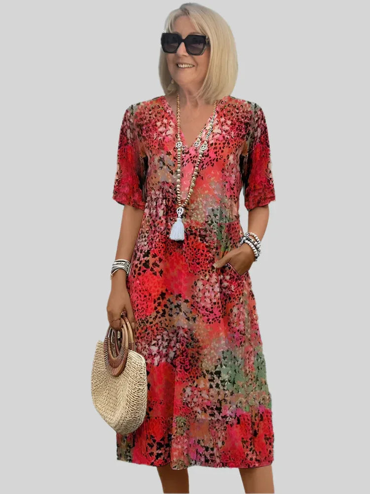 Women's V-Neck Midi Casual Dress