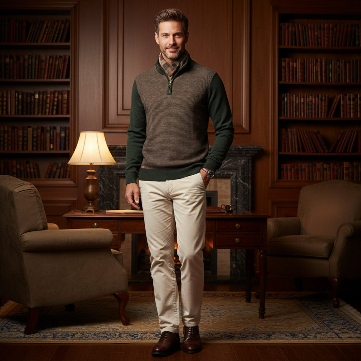 Men's Half Zip Knit Sweater Winter Wool