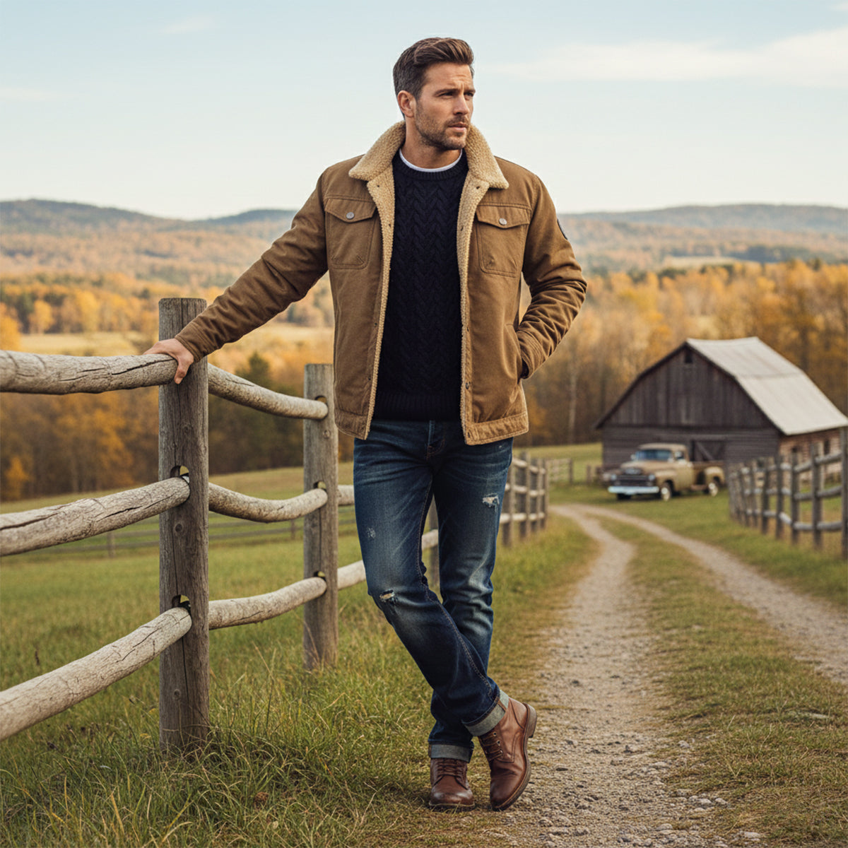 Men's Sherpa Lined Bomber Jacket Shearling Collar