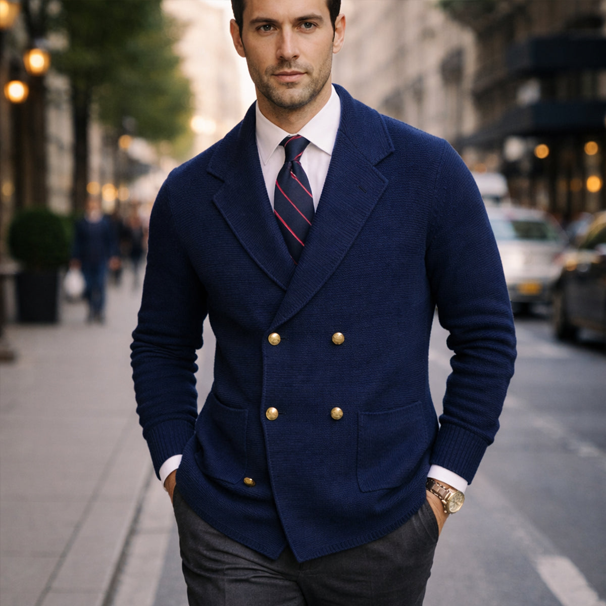 Men's Double Breasted Knit Cardigan Smart Casual
