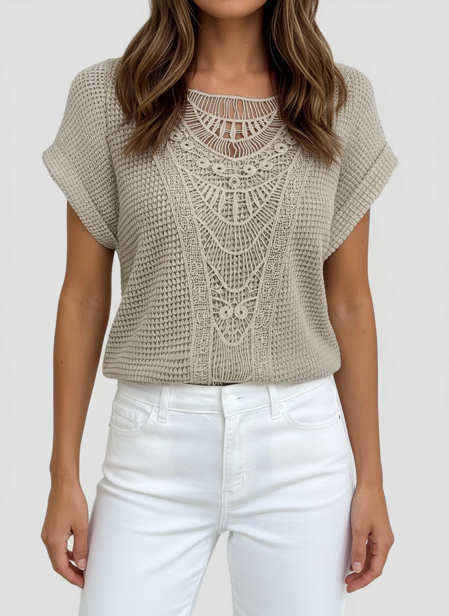 Women's Knit Lace Yoke Blouse