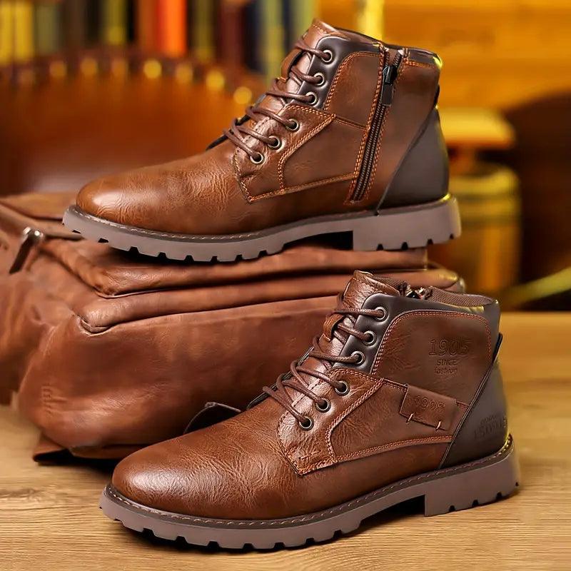 Men's Leather Dress Boots Zipper Black