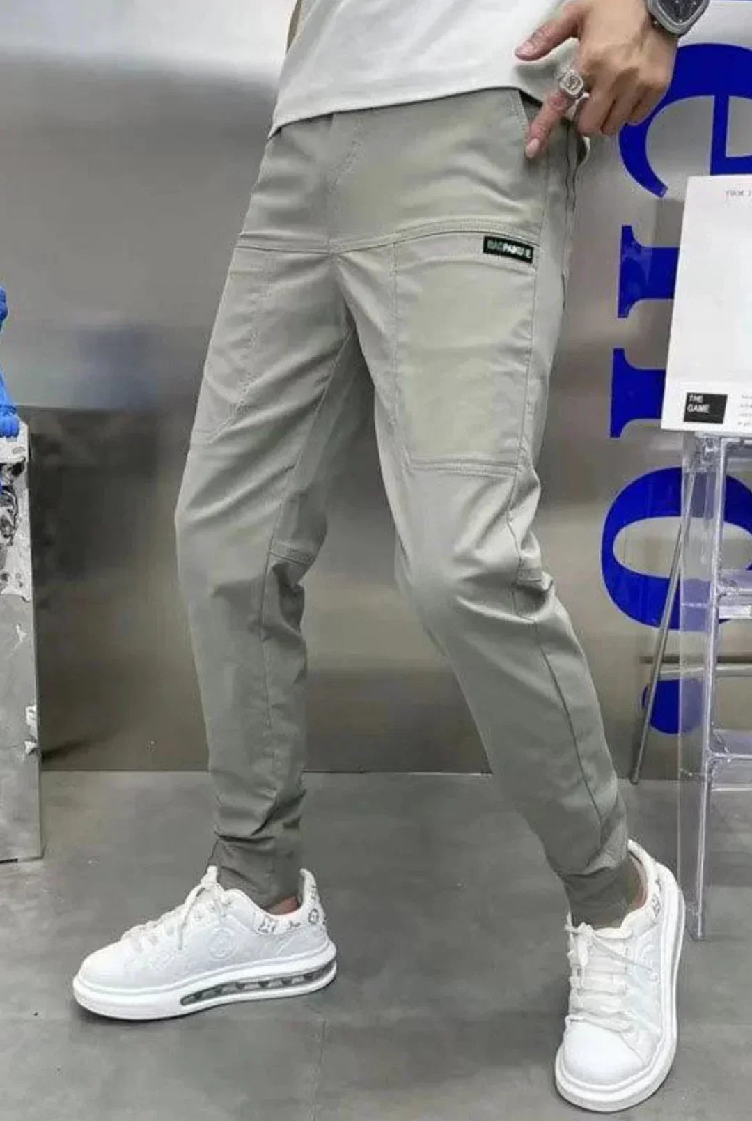 Elastic Cargo Pants Stretchable Mens Khaki