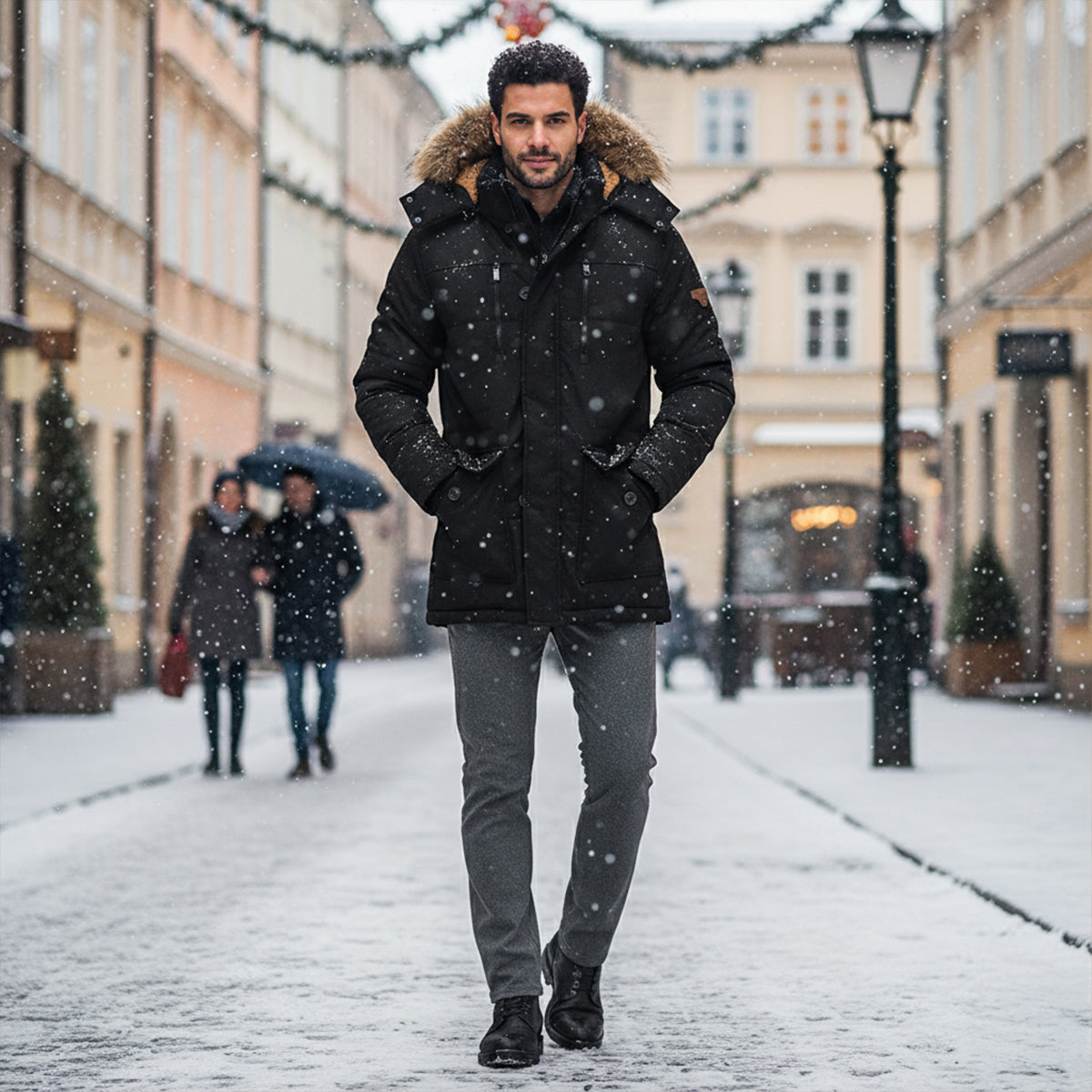 Men's Warm Winter Parka Jacket Fleece Lining