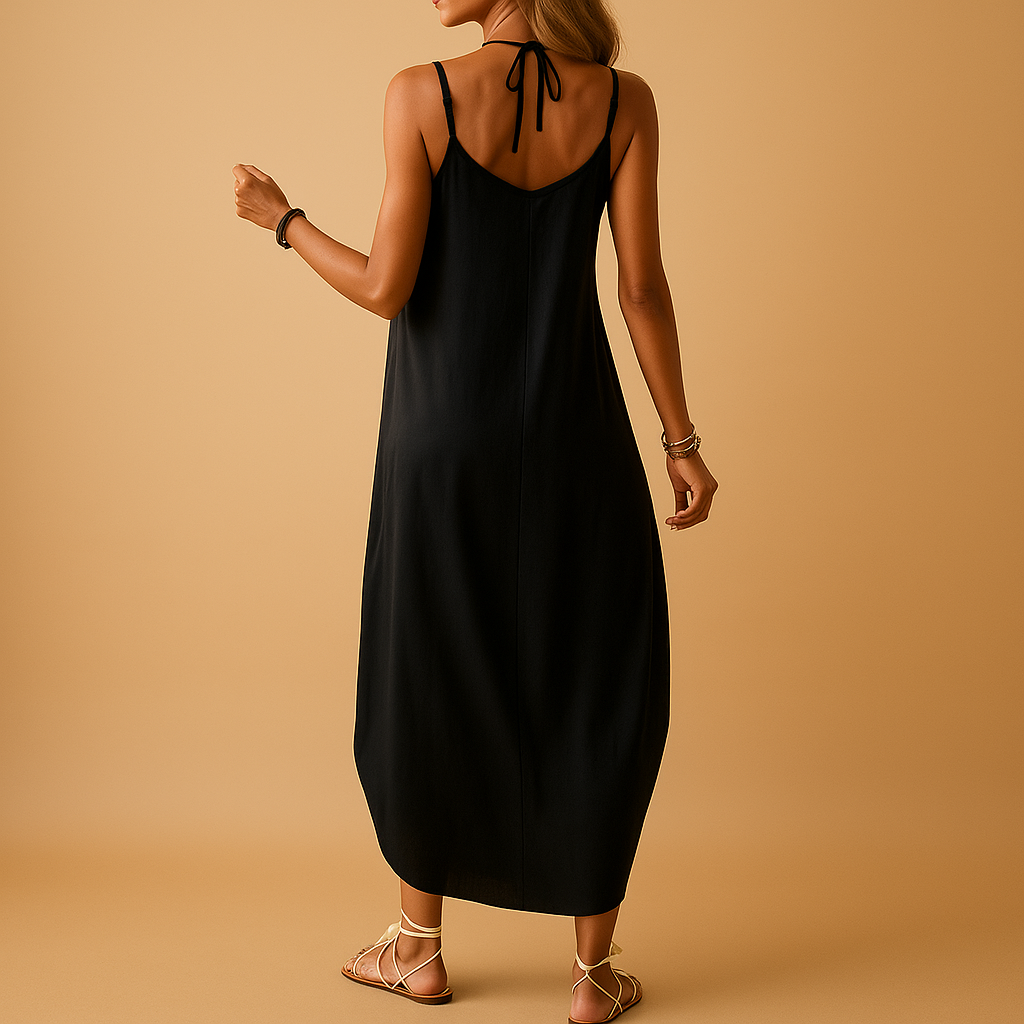 Lightweight cami dress for women with elegant V-neck and comfortable fit, ideal for summer days, casual outings, and chic evenings.