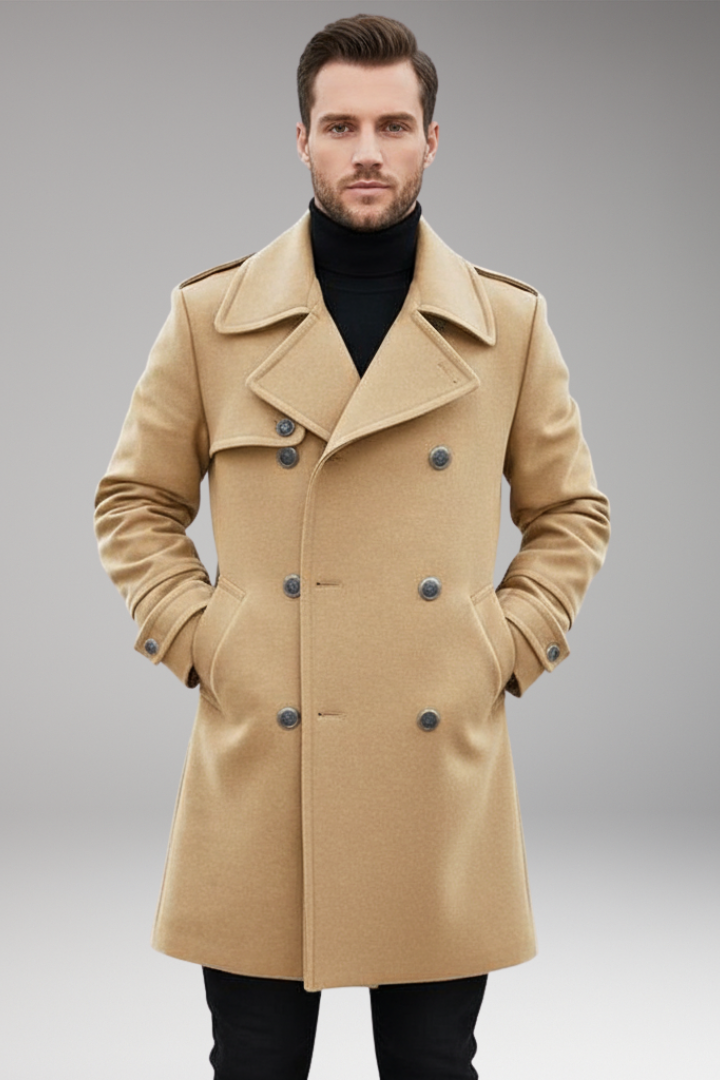 Men's Lapel Coat Button Front Mid-Length