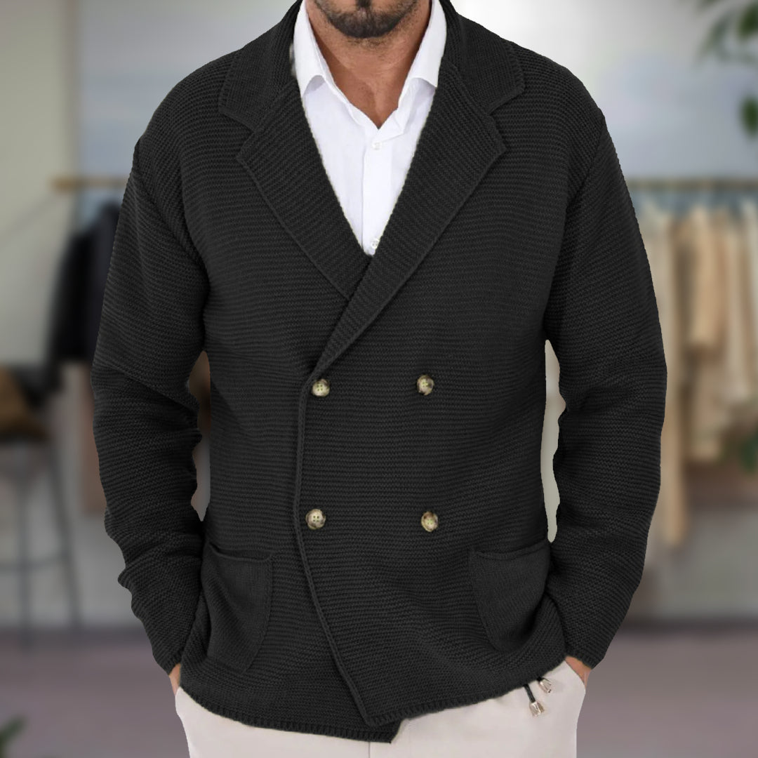 Men's Knit Cardigan Double-Breasted Blazer Style Navy Blue