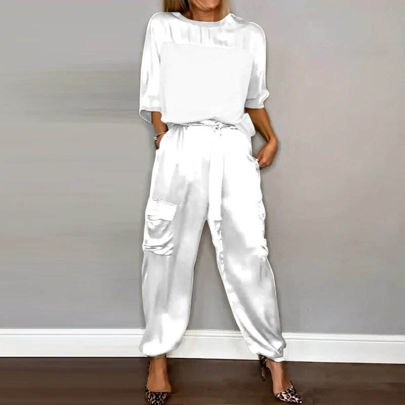 Women's Relaxed Fit Pants Set With Pockets