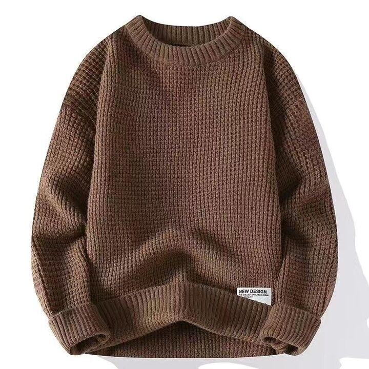 Men's Crew Neck Knitted Sweater Comfortable Ribbed Hem