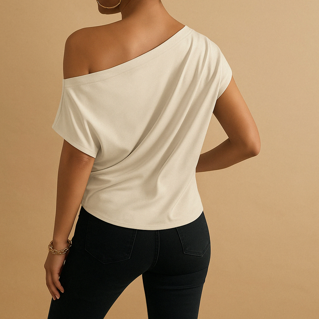 Women’s off shoulder top with batwing sleeves in a lightweight design, perfect for warm days, casual wear, and evening outings.