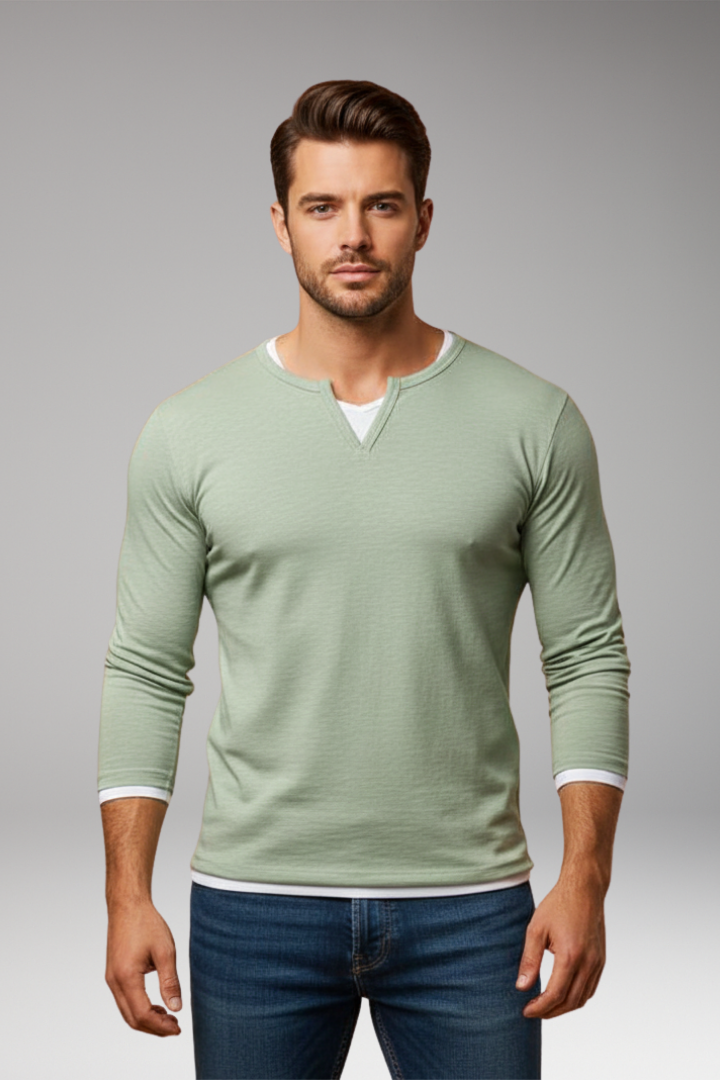 Men's Long Sleeve V Neck T Shirt Layered Design