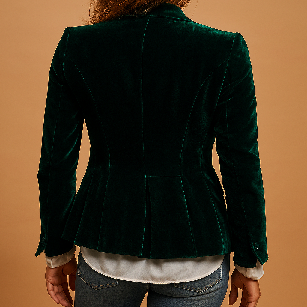 Retro slim-fit women’s blazer with lapel collar and functional pockets in classic colors, ideal for office wear and stylish casual looks.