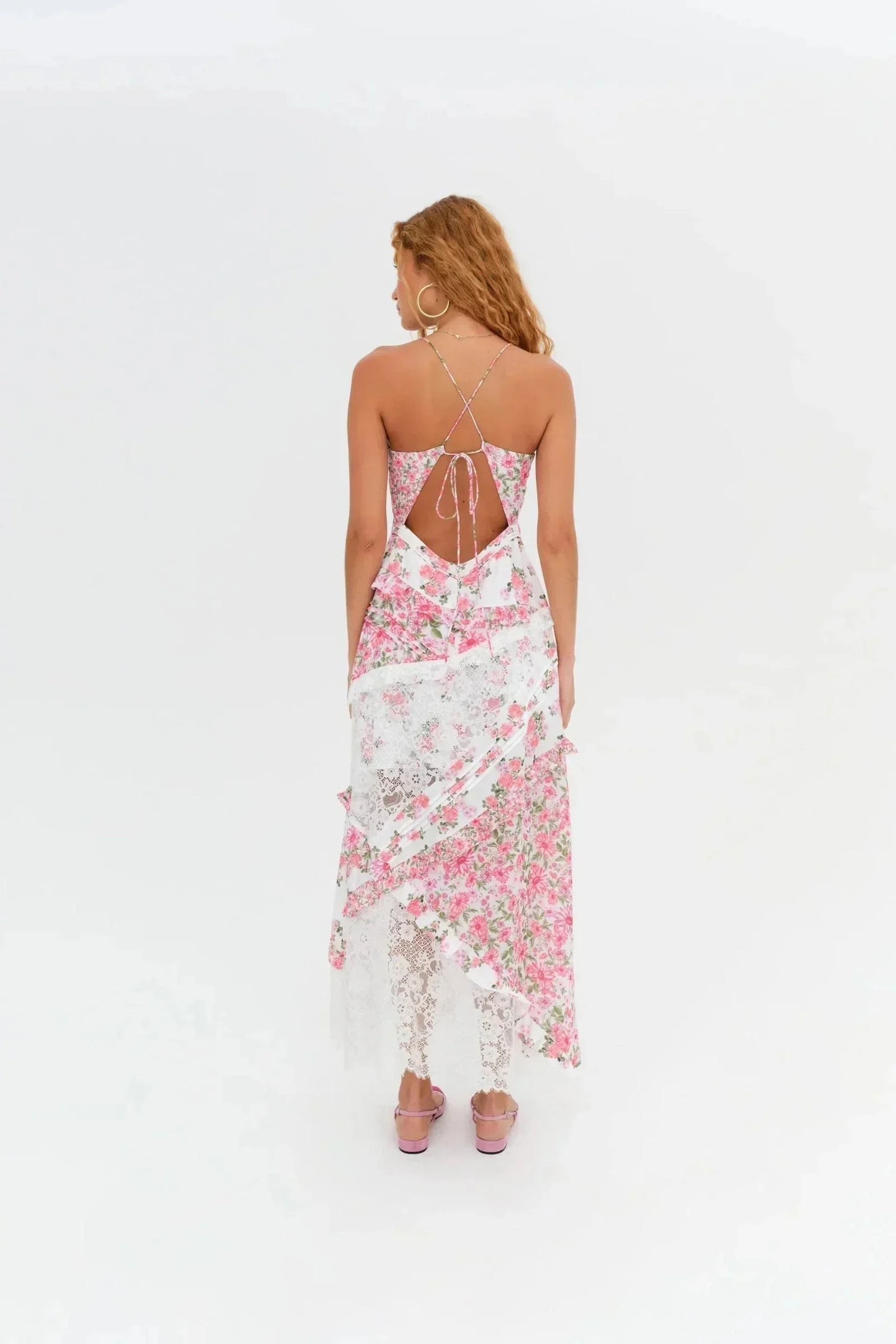 Women's Lace Floral Print Maxi Dress
