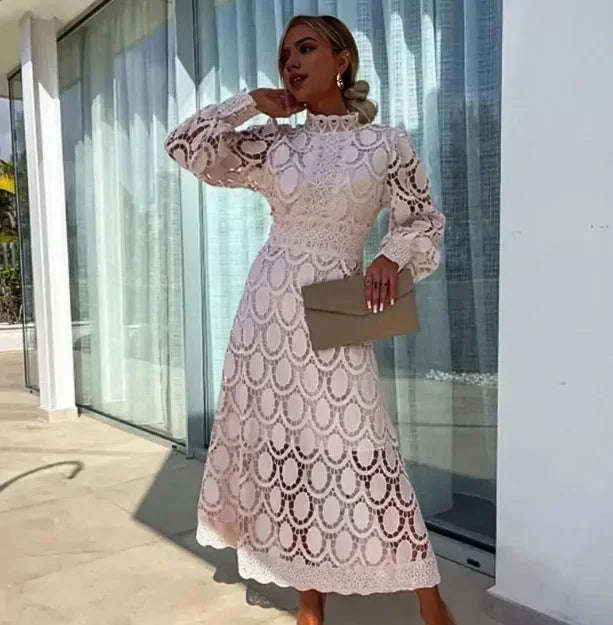 Women's Lace Midi Dress Long-Sleeved