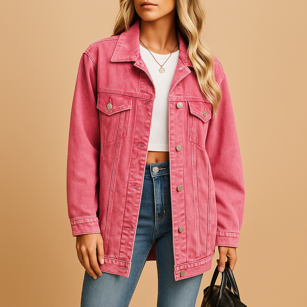 Women’s slim-fit denim winter jacket with warm lining and button closure, ideal for daily wear and winter occasions.