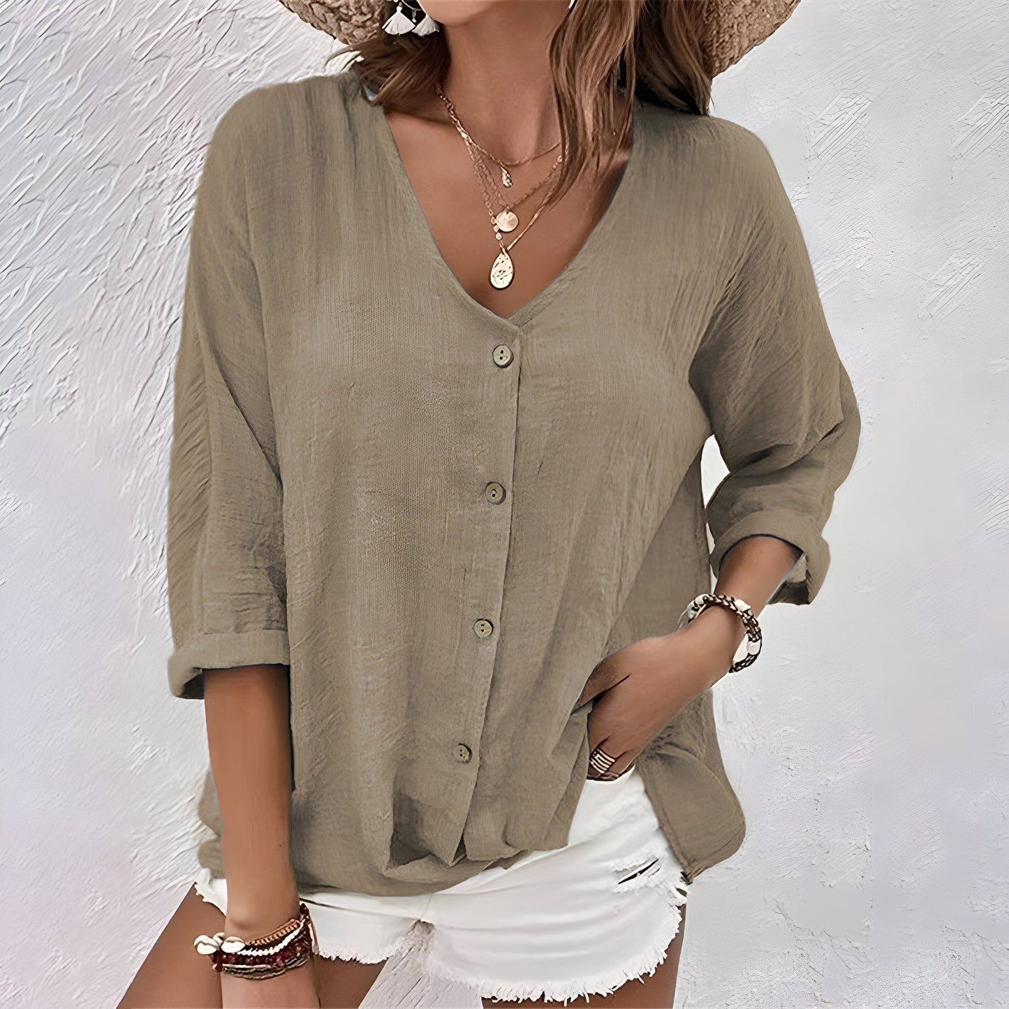 Women's V-Neck Button Front Blouse