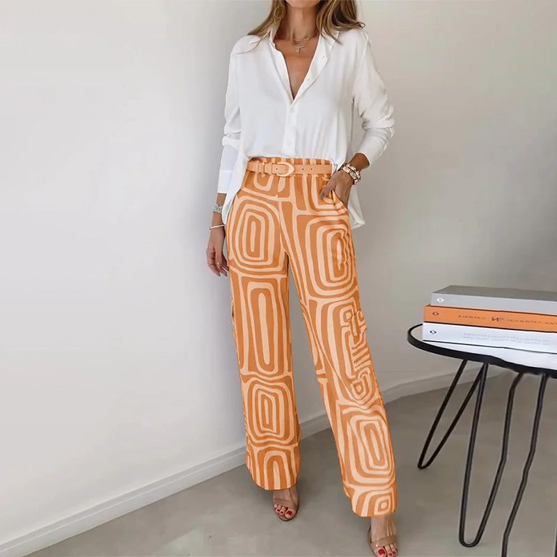 Women's Two Piece Set Button Front Shirt Straight Leg Pants