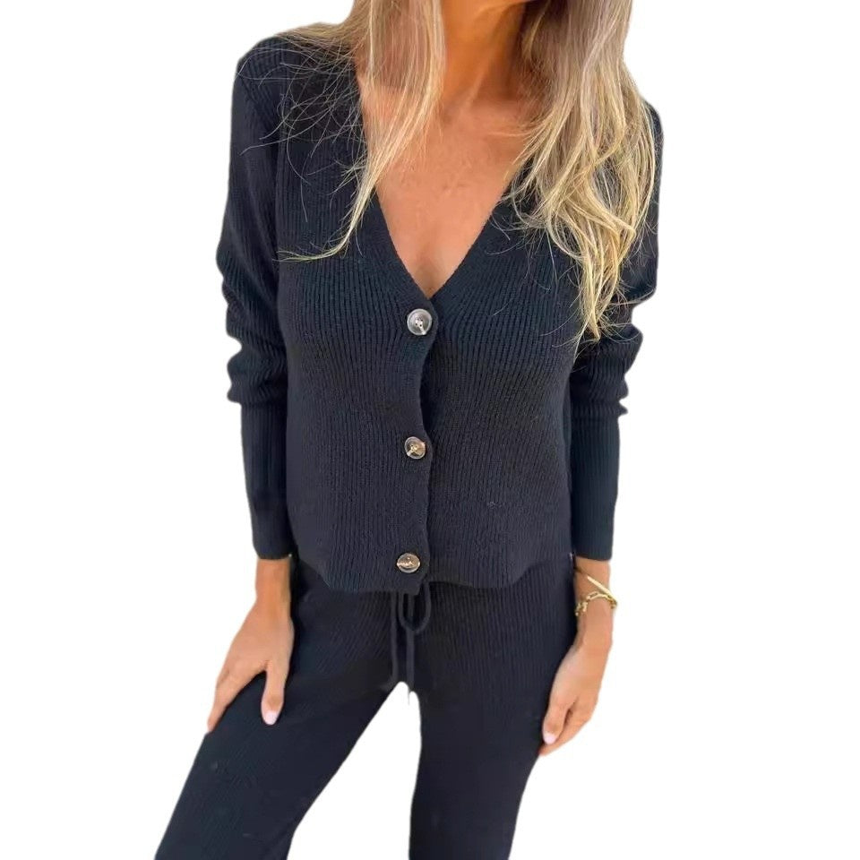 Women's 2-Piece Cardigan Pant Set Straight Leg