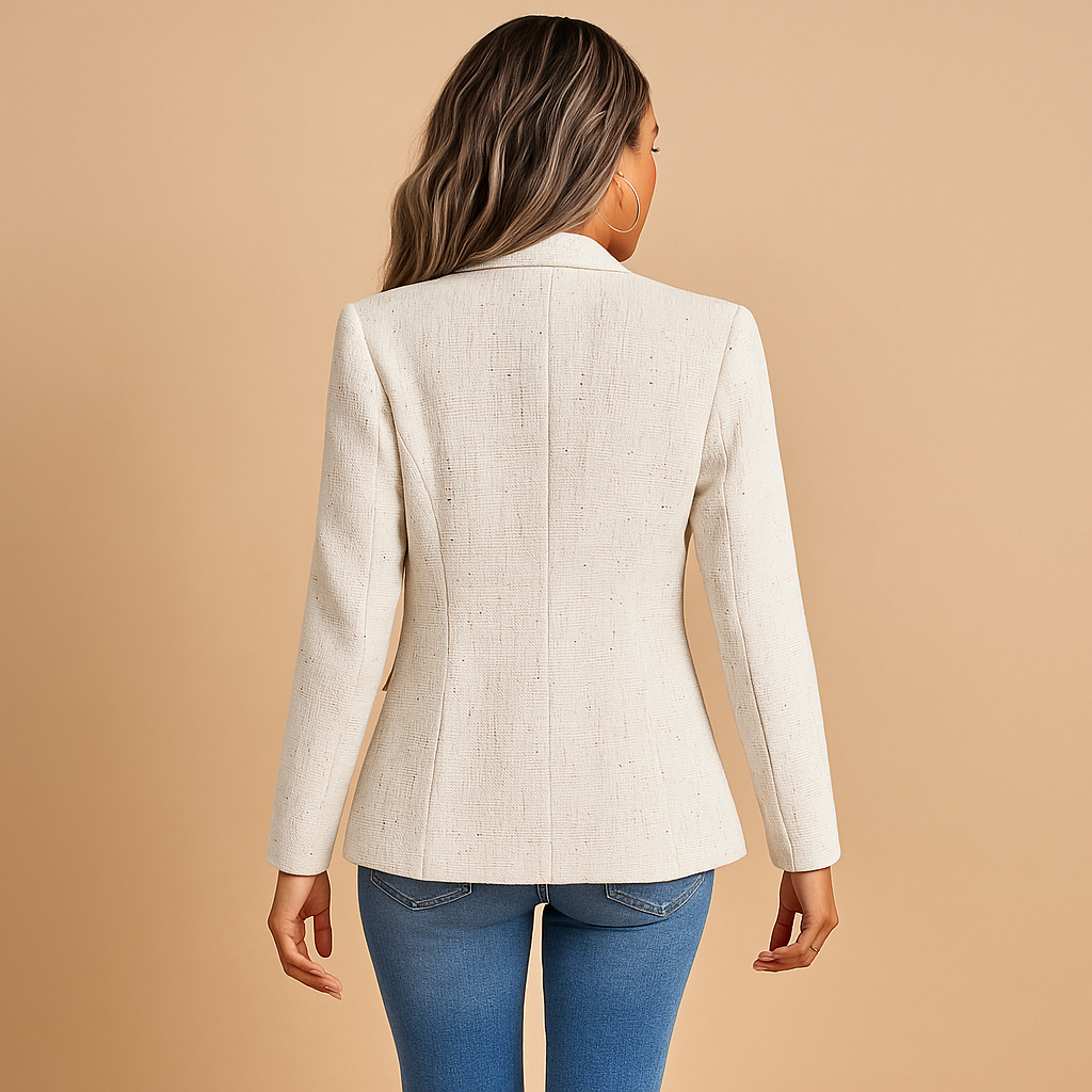 Tailored women’s blazer with a sharp lapel collar and elegant silhouette in classic colors, ideal for office wear, dinners, and stylish weekend looks.
